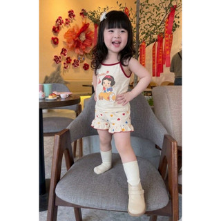 Bộ đồ cho bé gái cotton cao cấp, thấm hút mồ hôi dáng hai dây họa tiết Bạch Tuyết size 9-21kg