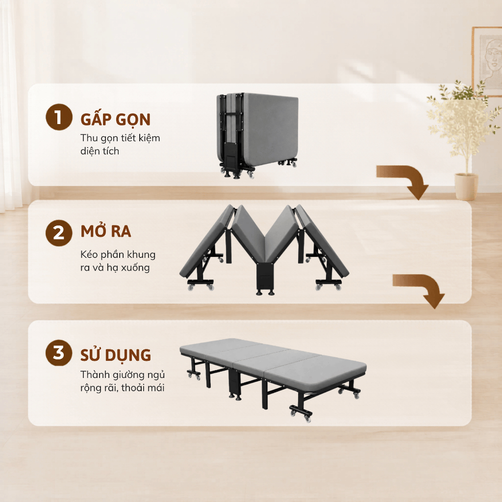 Giường Gấp Gọn Đa Năng Có Bánh Xe Thương Hiệu Tahou - Giải Pháp Tiết Kiệm Không Gian Hiệu Quả