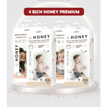 [TẶNG XE ĐẨY có mái] Combo 4 Bịch Tã Bỉm Honey Premium Cao Cấp, Bỉm Chính Hãng Đủ Size