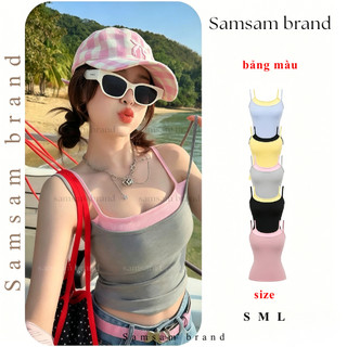 [KÈM MÚT] Áo 2 dây phối màu pastel MÙA HÈ nữ tính form ôm dáng vải cotton SAMSAM BRAND A090