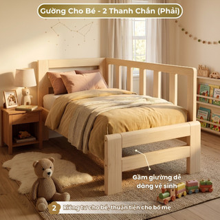 Giường Ngủ Cho Bé 1m4 Thanh Chắn Dọc Chắc Chắn, Dễ Lắp Ráp, Gỗ Thông Tự Nhiên, Bền Đẹp, An Toàn