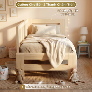 Giường Ngủ Cho Bé 1m4 Thanh Chắn Dọc Chắc Chắn, Dễ Lắp Ráp, Gỗ Thông Tự Nhiên, Bền Đẹp, An Toàn