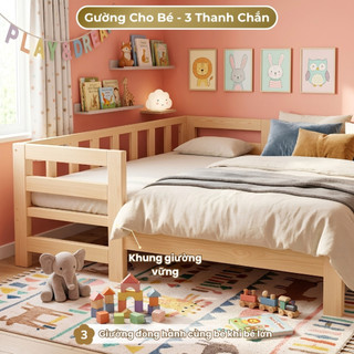 Giường Ngủ Cho Bé 1m4 Thanh Chắn Dọc Chắc Chắn, Dễ Lắp Ráp, Gỗ Thông Tự Nhiên, Bền Đẹp, An Toàn
