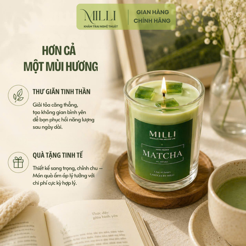[HOẢ TỐC] Nến thơm matcha latte Milli, quà tặng dịp sinh nhật, kỉ niệm, tri ân, tốt nghiệp