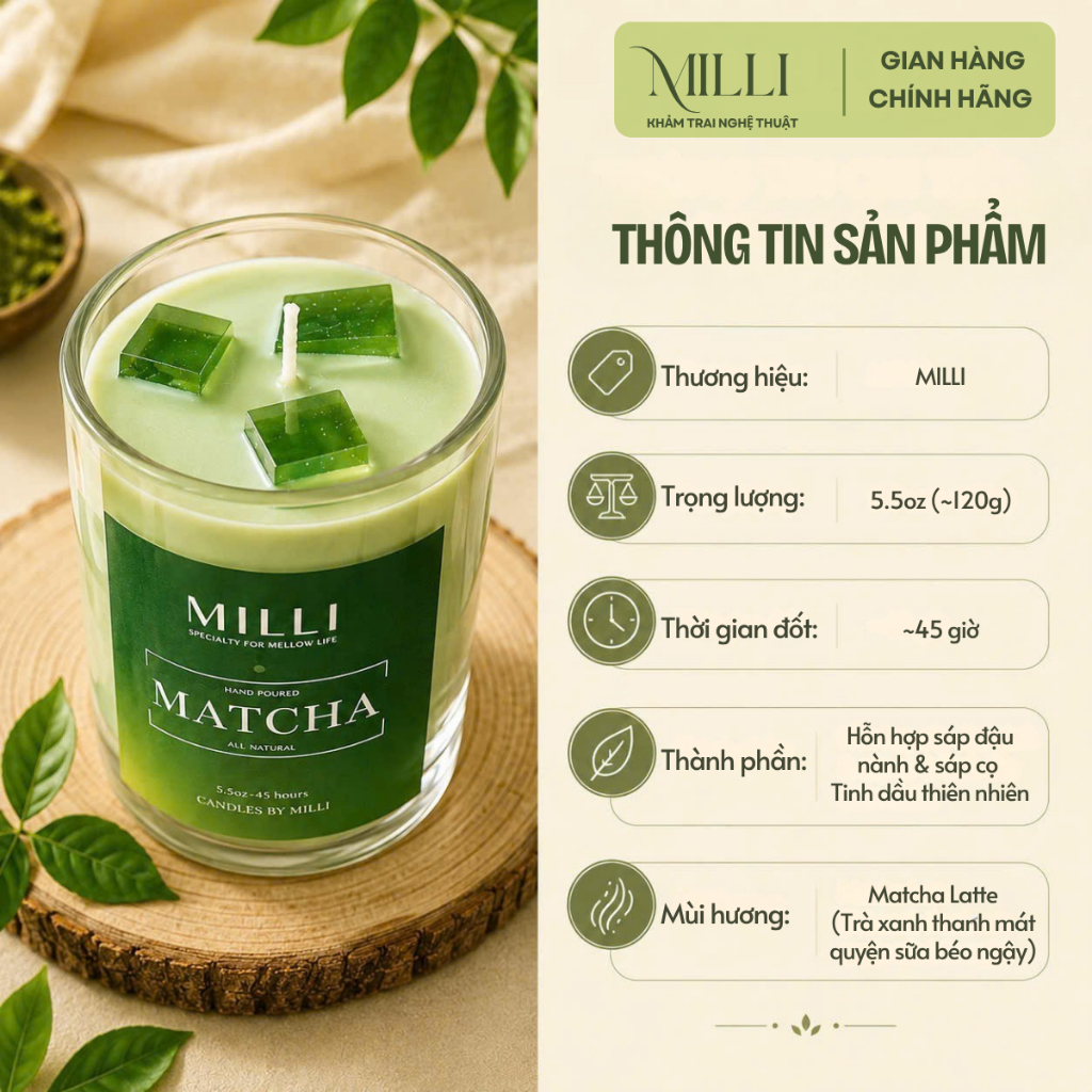 [HOẢ TỐC] Nến thơm matcha latte Milli, quà tặng dịp sinh nhật, kỉ niệm, tri ân, tốt nghiệp
