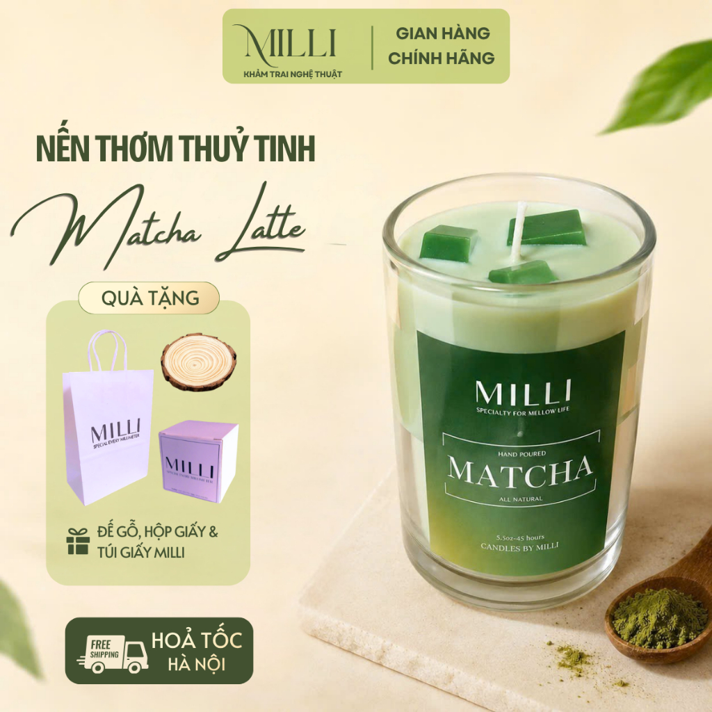 [HOẢ TỐC] Nến thơm matcha latte Milli, quà tặng dịp sinh nhật, kỉ niệm, tri ân, tốt nghiệp