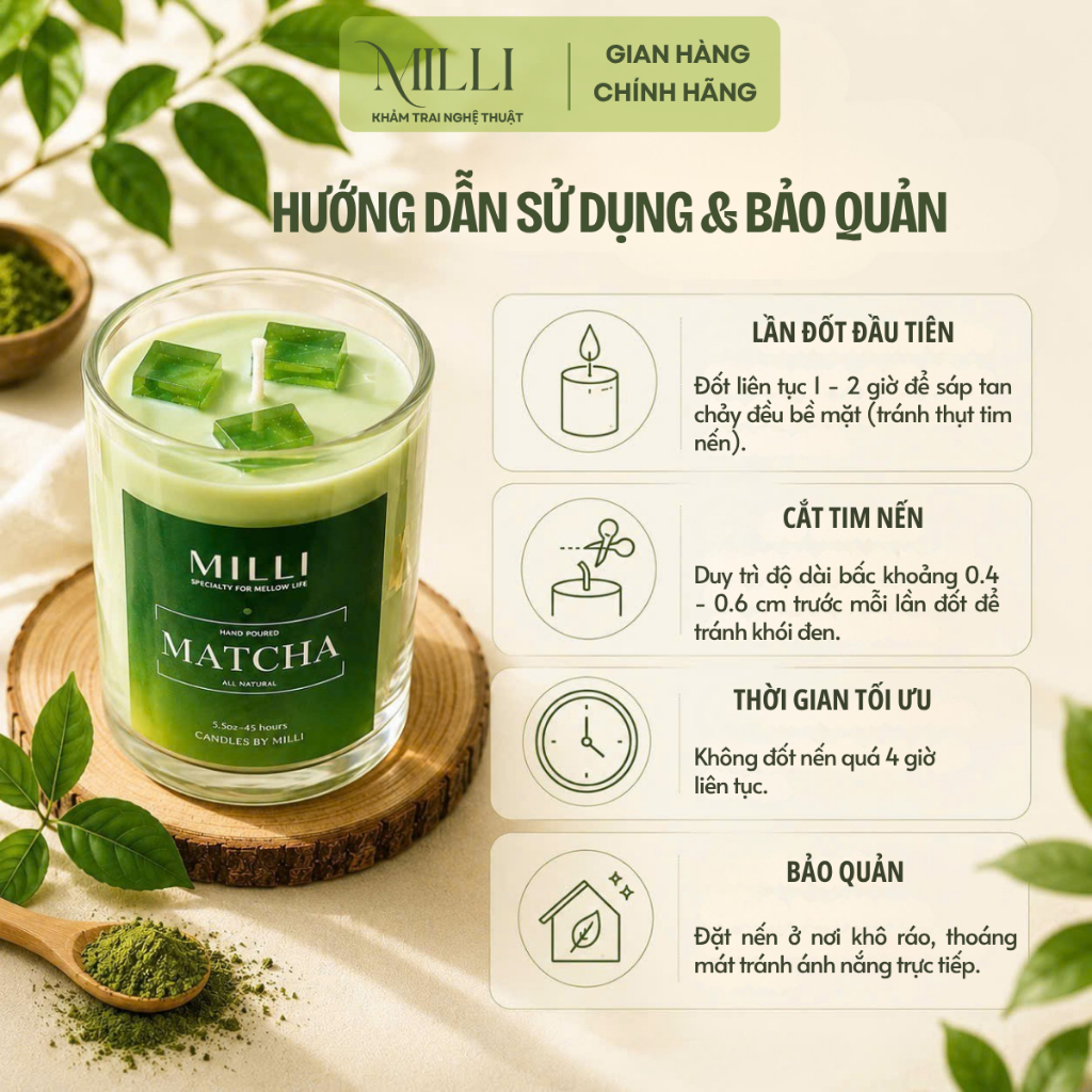 [HOẢ TỐC] Nến thơm matcha latte Milli, quà tặng dịp sinh nhật, kỉ niệm, tri ân, tốt nghiệp