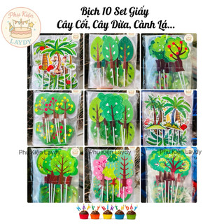 Bịch 10set giấy cỏ cây, hoa lá, cây dừa trang trí bánh kem, bánh sinh nhật