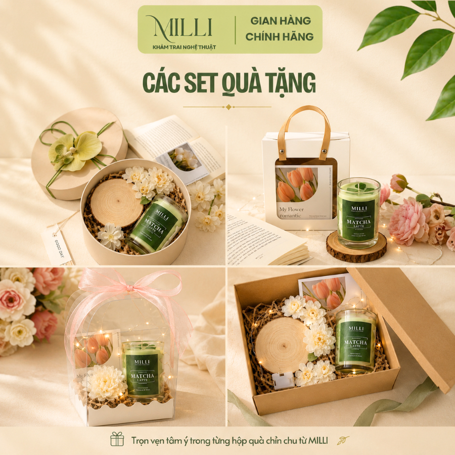 [HOẢ TỐC] Nến thơm matcha latte Milli, quà tặng dịp sinh nhật, kỉ niệm, tri ân, tốt nghiệp