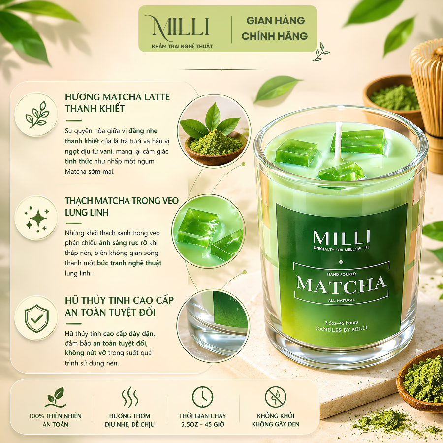 [HOẢ TỐC] Nến thơm matcha latte Milli, quà tặng dịp sinh nhật, kỉ niệm, tri ân, tốt nghiệp