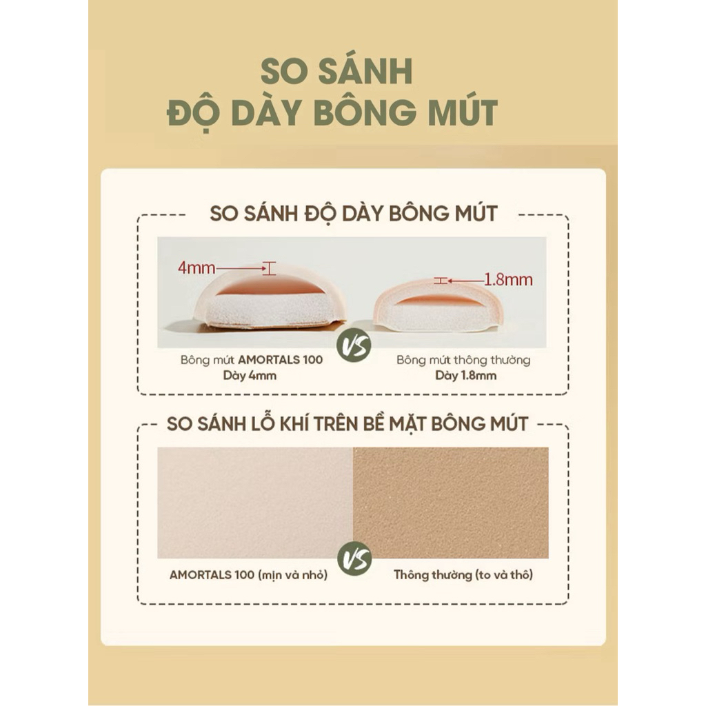 Hộp 2 Mút Trang Điểm  AMORTALS xanh vàng kèm Hộp size XL Giúp Đánh Nền, Kem Lót Và Cushion Chuyên Nghiệp IS1