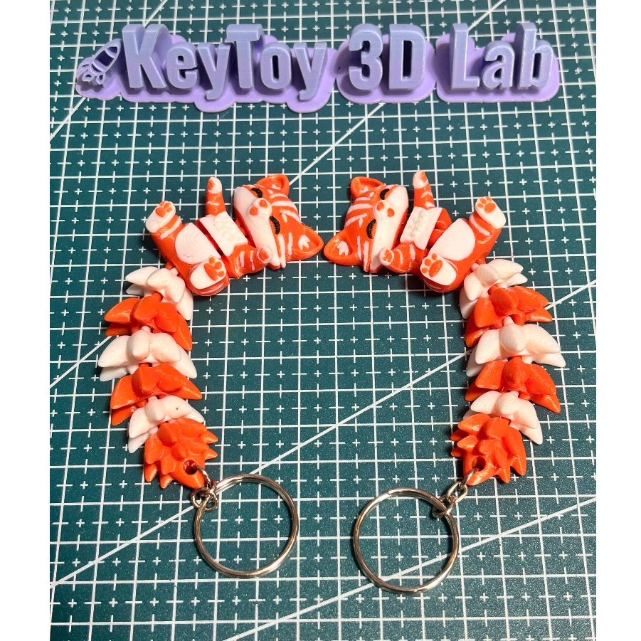 Móc Khóa Mèo Đuôi Xù In 3D Khớp Cử Động Siêu Cute – Cat Keychain Trang Trí Túi Xách, Balo, Chìa Khóa