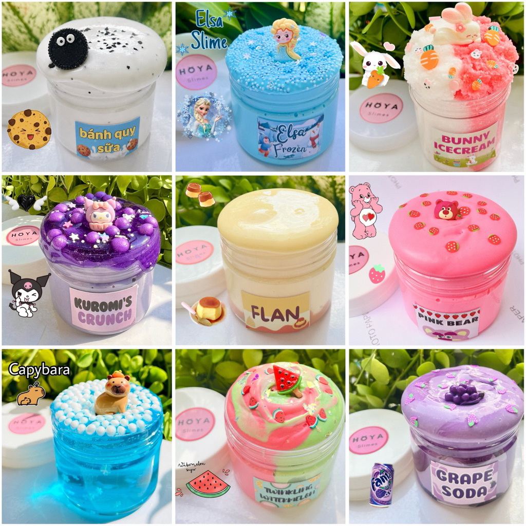 HoyaSlimes – Tổng Hợp Các Mẫu Slime Cơ Bản/Slime Mây/Slam Bơ/Clear Slime/ Kèm Cốm Charm Borax Đầy Đủ/ Slime Chất Lượng