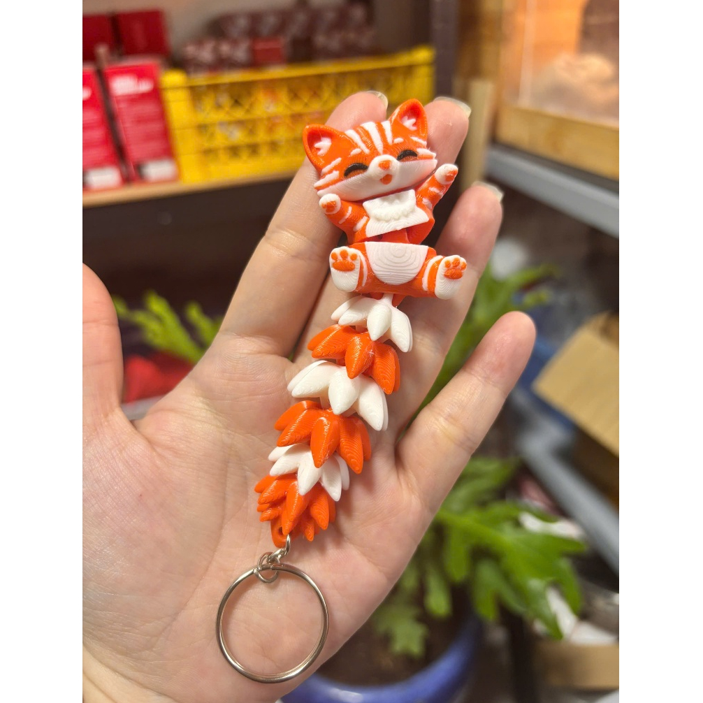Móc Khóa Mèo Đuôi Xù In 3D Khớp Cử Động Siêu Cute – Cat Keychain Trang Trí Túi Xách, Balo, Chìa Khóa