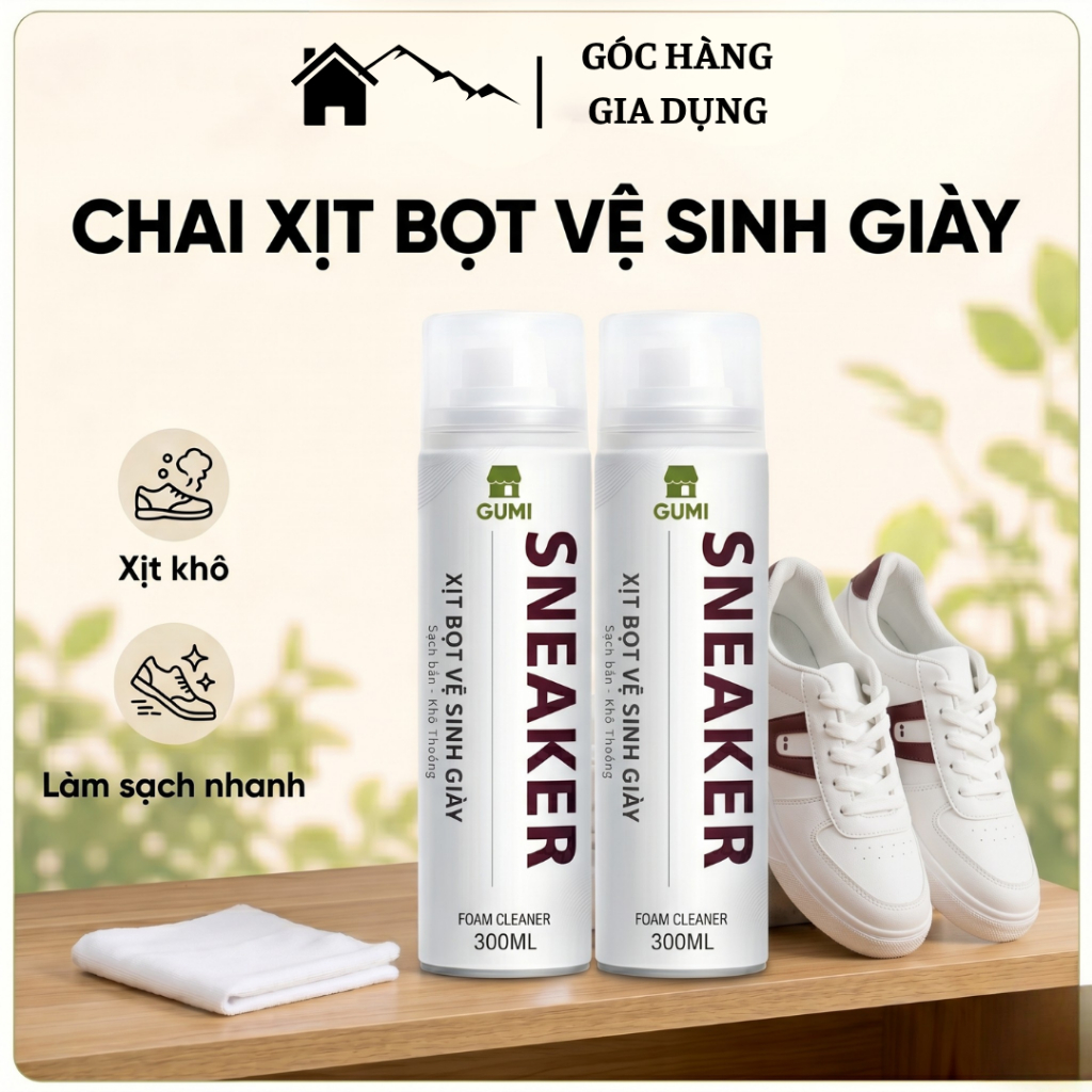 Chai xịt vệ sinh giày cao cấp Sneaker 300ml, xịt vệ sinh giày xịt làm sạch giày dạng bọt xịt khử mùi hôi