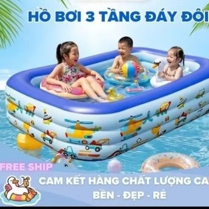 Bể Bơi Bơm Hơi Trẻ Em 3 Tầng Đáy Đôi 1m5 Nhựa PVC Bể Bơi Dày Dặn Chống Rò Rỉ Cho Bé Và Gia Đình