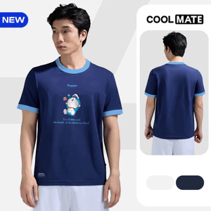 Áo thun nam nữ Tshirt Cotton Compact phối bo cổ IN Doraemon - Coolmate
