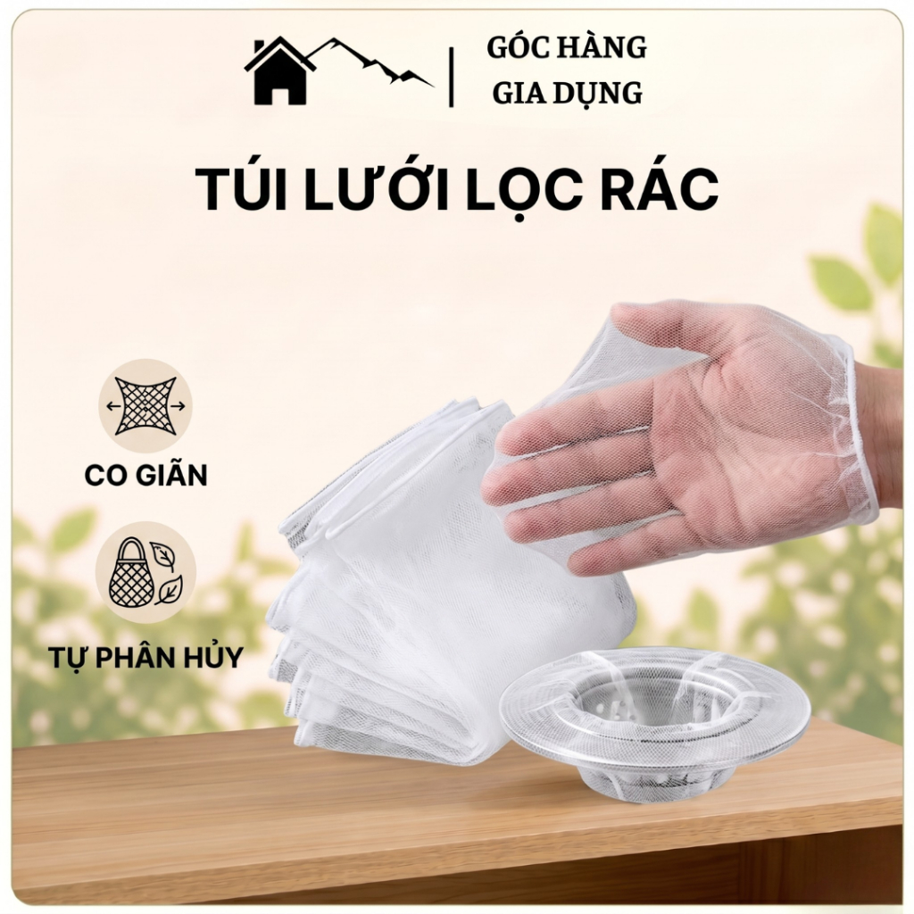 [Đơn 85k Nhận Quà] Túi lọc rác bồn rửa chén bát túi lưới lọc rác rửa bát co giãn có dây chun tự phân hủy