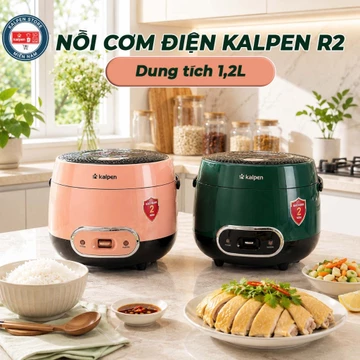 Nồi cơm điện Kalpen R2 công suất 500W, nồi cơm điện mini 1,2 L, nồi cơm điện nhỏ chống dính ủ ấm 3D