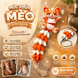 Móc Khóa Mèo Đuôi Xù In 3D Khớp Cử Động Siêu Cute – Cat Keychain Trang Trí Túi Xách, Balo, Chìa Khóa