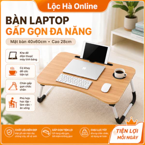 Bàn Gấp Gọn Đa Năng 40x60cm – Chân Chống Trượt, Khe Đỡ Máy Tính Bảng & Cốc