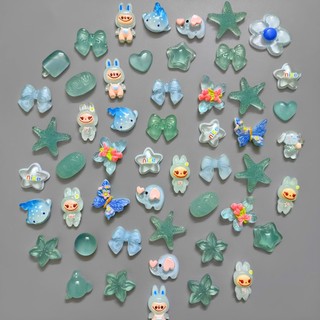 Set Charm Resin Xanh Trong Suốt Ocean Jelly Cao Cấp Mix Sao Biển Cá Voi Thỏ Mini Kawaii Ánh Nước Lấp Lánh dễ thương