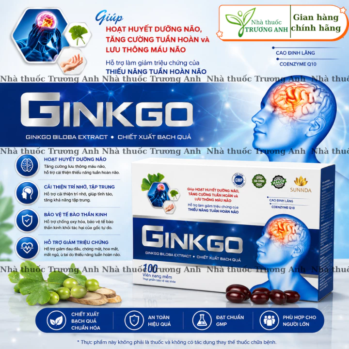 Viên Uống Ginkgo 600 Hỗ Trợ Tuần Hoàn Máu Não, Giảm Hoa Mắt, Tăng Cường Trí Nhớ, Bổ Não. Hộp 100 viên