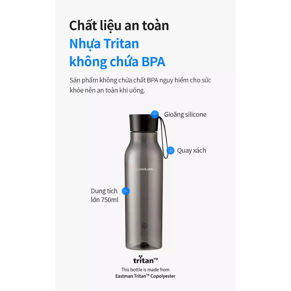[SVIP] Bình nước nhựa Tritan LocknLock có dây treo, an toàn cho sức khỏe ABF664 750ML - K-MALL