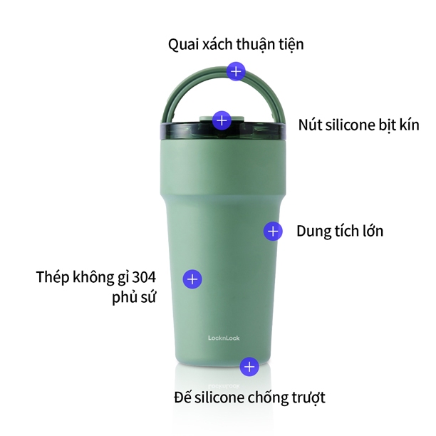 [SVIP] Bình Giữ Nhiệt LocknLock Metro Cafe Top Handle LHC4419 900ml Phủ Sứ Quai Xách Ống Hút K-MALL