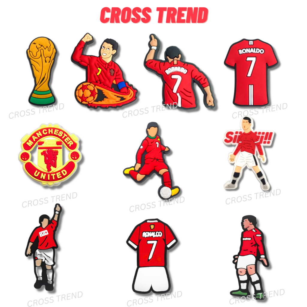 Set charm RONALDO gắn dép cross, Nút gắn sticker cầu thủ bóng đá CR7 trang trí CROSS TREND
