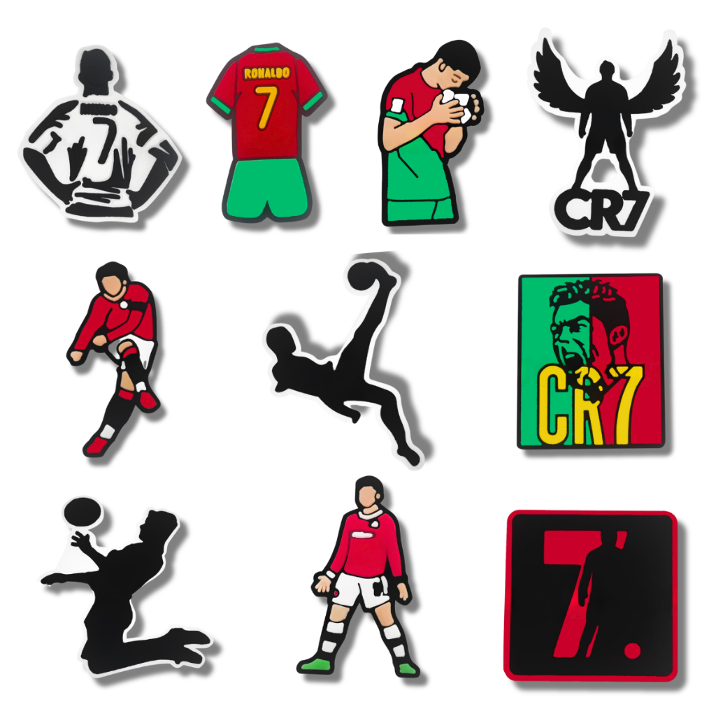 Set charm RONALDO gắn dép cross, Nút gắn sticker cầu thủ bóng đá CR7 trang trí CROSS TREND