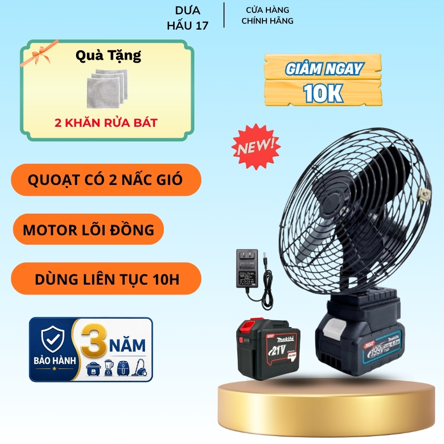 Quạt Tích Điện Lồng Sắt Makita, Đế Pin 21V - 2 Mức Gió, Sử Dụng 12-18 Tiếng, Kích Thước 8 Inch 2026