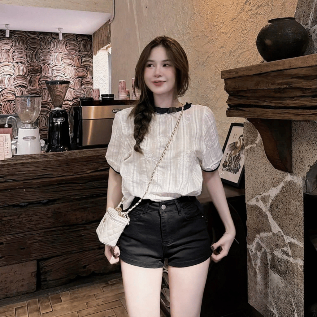 Áo babydoll phối viền bèo chất tơ đũi siêu mát hàng QC 9087 A211