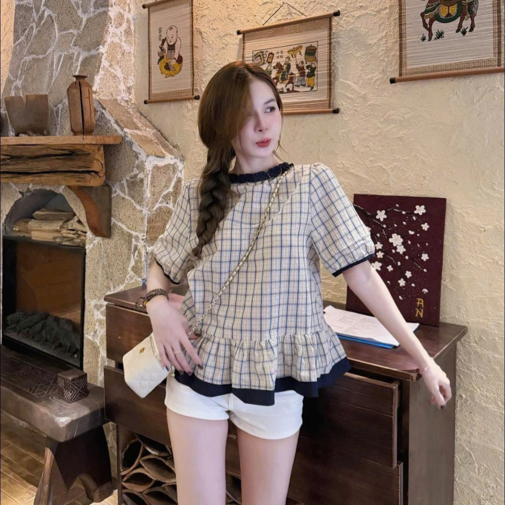 Áo babydoll phối viền bèo chất tơ đũi siêu mát hàng QC 9087 A211