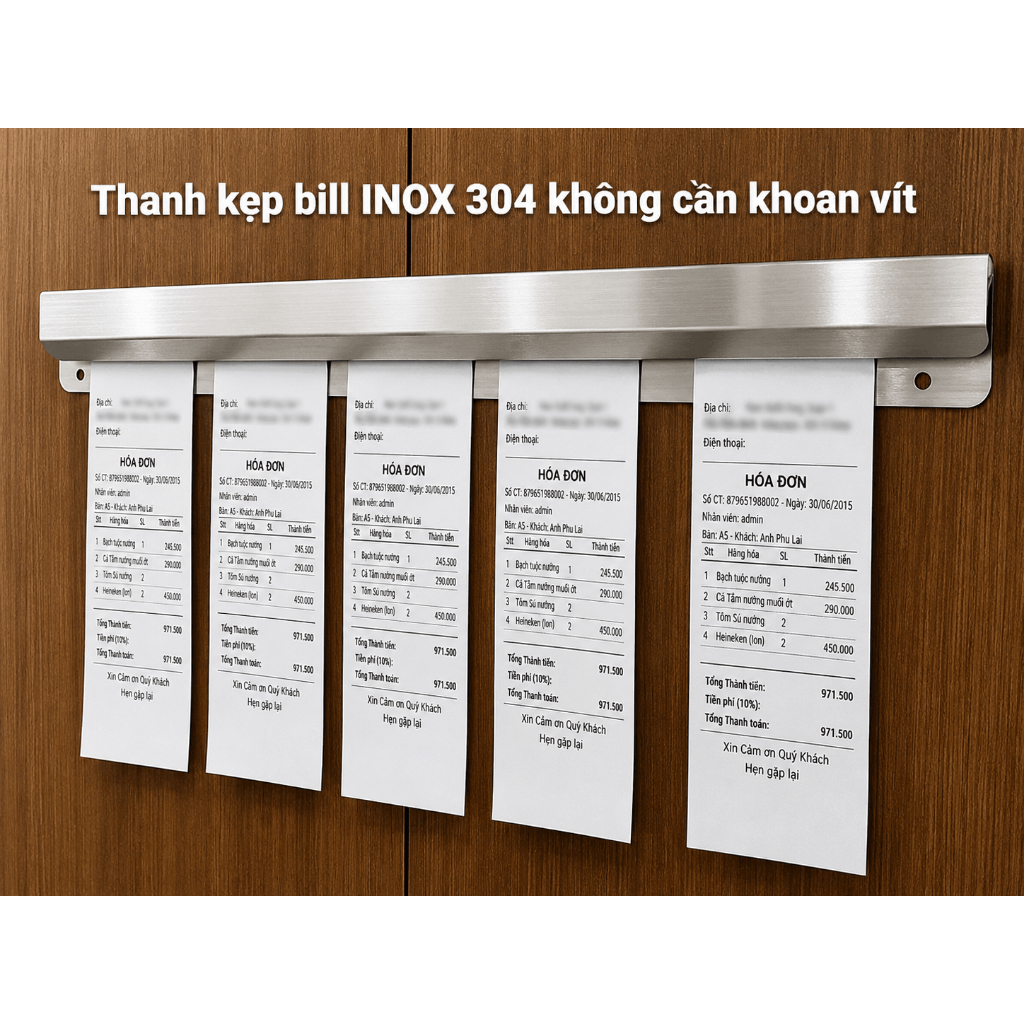 Thanh kẹp bill, hóa đơn INOX 304 nhiều kích thước từ 30cm - 100cm, sẵn băng dính 2 mặt chắc chắn,sẵn lỗ khoan vít