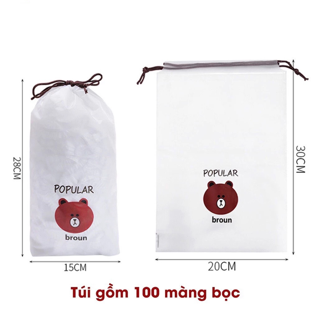 [SET 100 CHIẾC] Màng bọc thực phẩm co giãn siêu dai có chun kèm túi gấu - Mũ chùm đầu dùng 1 lần tiện lợi