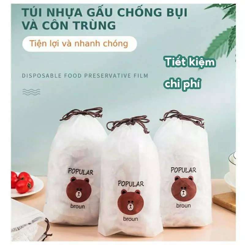 [SET 100 CHIẾC] Màng bọc thực phẩm co giãn siêu dai có chun kèm túi gấu - Mũ chùm đầu dùng 1 lần tiện lợi