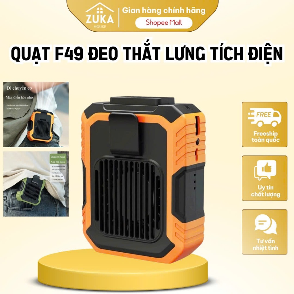 Quạt Đeo Thắt Lưng Tích Điện 7HAH,Quạt Đeo Hông F49 Sạc Tiện Lợi Có Bảo Hành