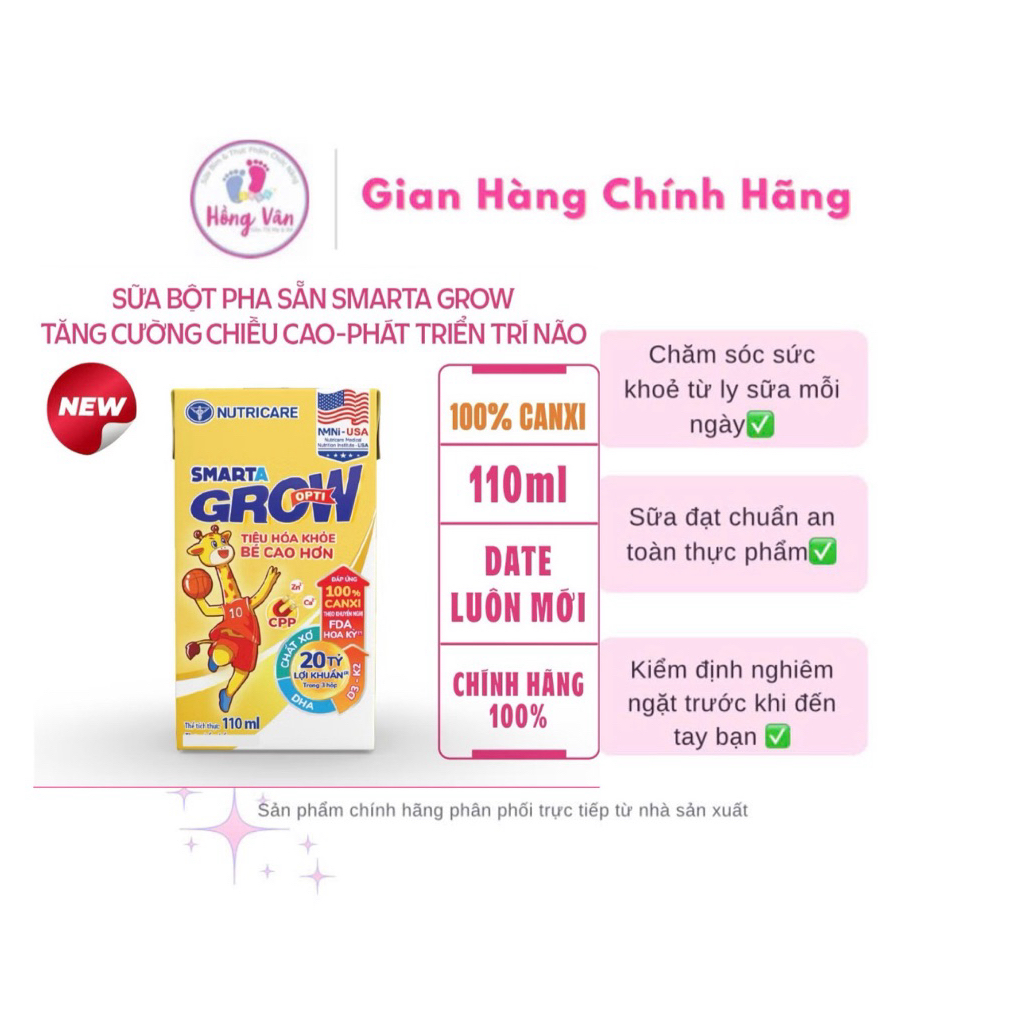 {Chính hãng} Sữa pha sẵn Smarta Grow phát triển chiều cao cho bé 1t 48h 110ml