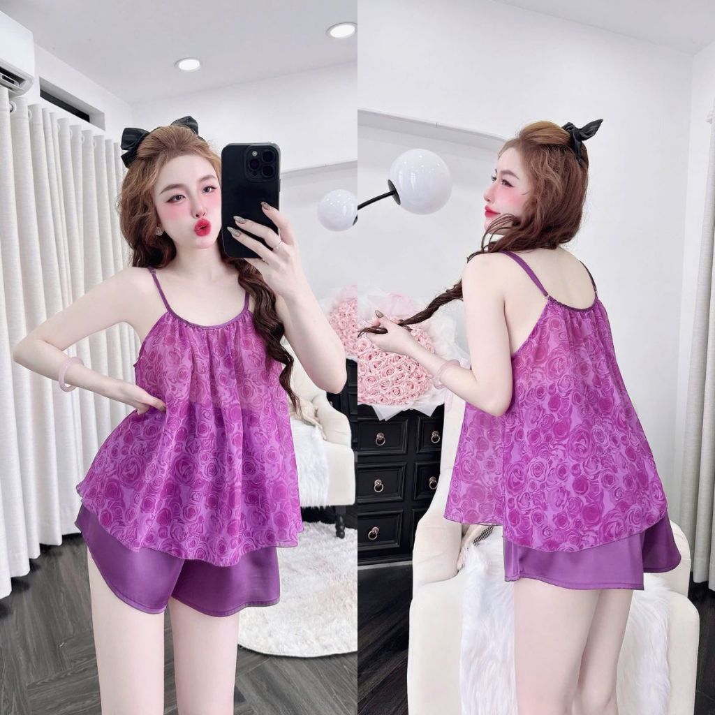 đồ ngủ Đồ Ngủ Nữ Miky, Đồ Ngủ Sexy Lụa Chiffon Phối Latin cao cấp mềm mại