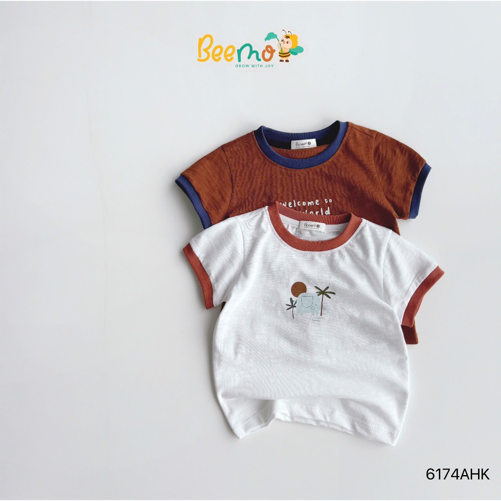 Combo 2 áo cộc tay Beemo họa tiết in hình động vật chất liệu cotton xước mềm mại cho bé 9-24kg