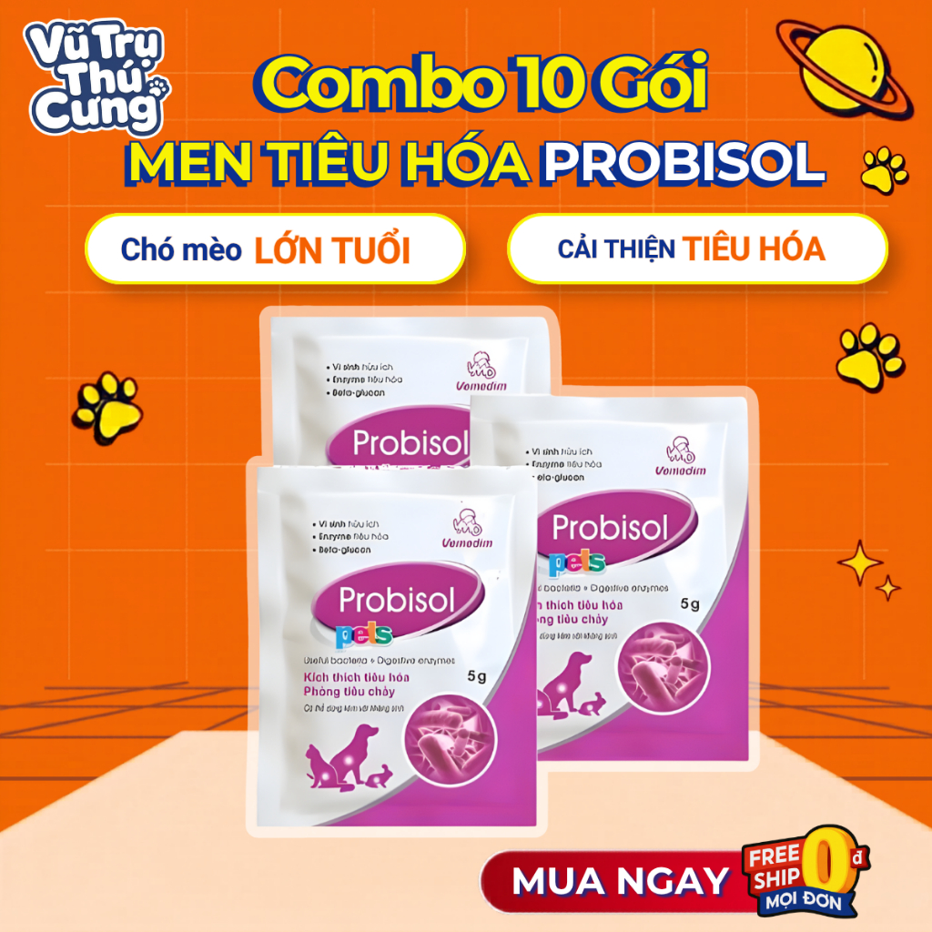 Combo 10 Gói Men tiêu hoá cho chó mèo Probisol - Hỗ trợ tiêu hoá, bổ sung Vitamin cho chó mèo