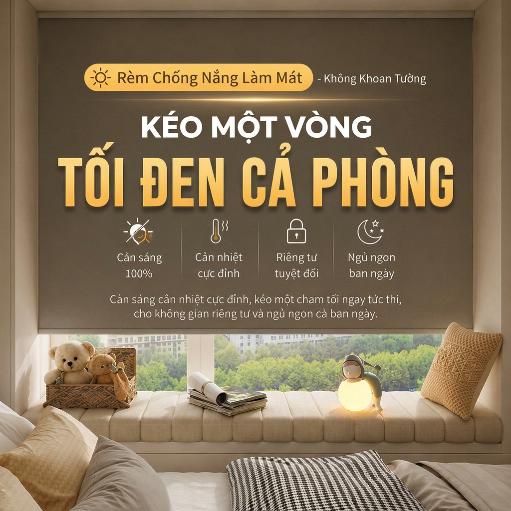 Rèm Cuốn Không Khoan, Rèm Văn Phòng  - Cách Nhiệt, Cản Sáng 100% - Làm Theo Kích Thước Yêu Cầu .