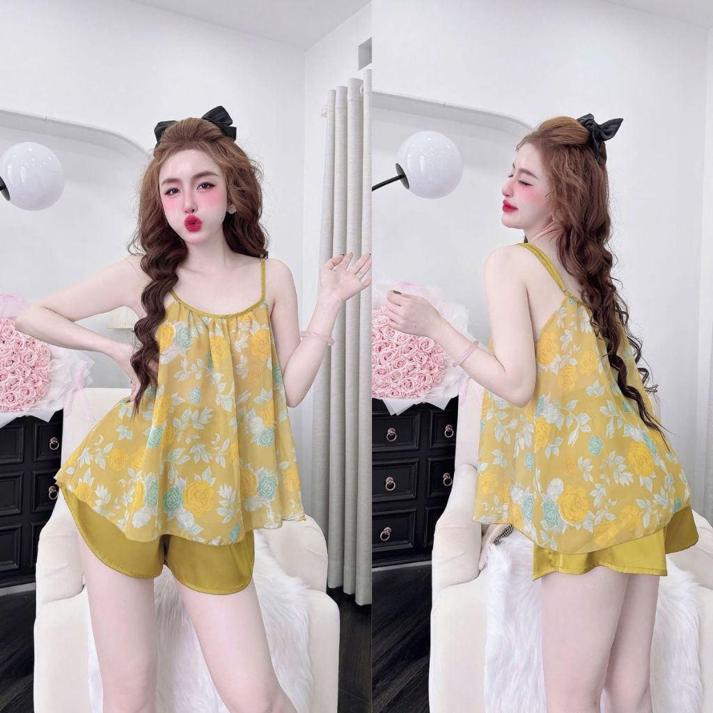 đồ ngủ Đồ Ngủ 2 Dây chiffon , Đồ Ngủ Sexy lụa Latin cao cấp mềm mại xinh
