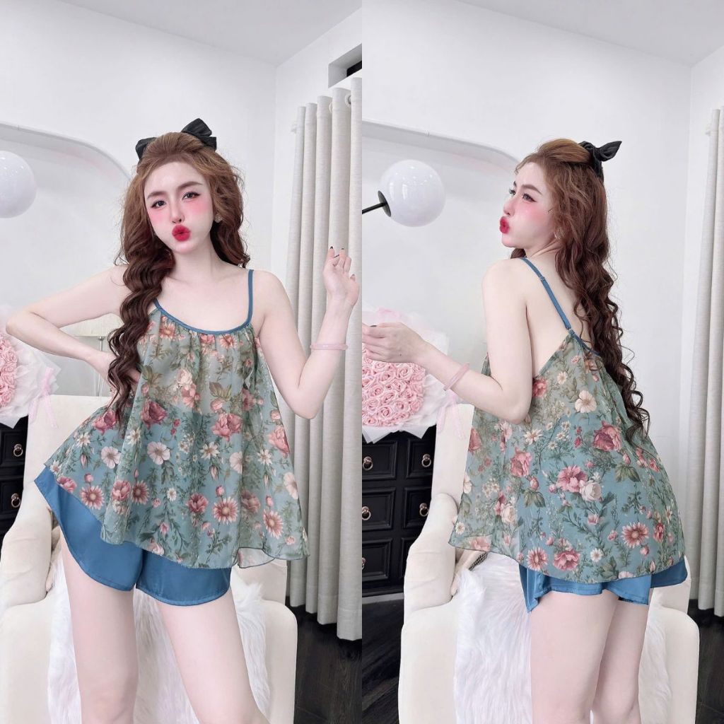 đồ ngủ Đồ Ngủ 2 Dây chiffon , Đồ Ngủ Sexy lụa Latin cao cấp mềm mại xinh