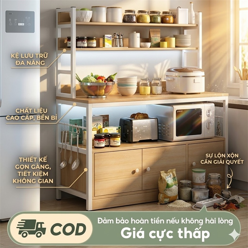 Tủ bếp đa năng Chịu tải 300kg Kệ bếp đa năng Lớp phủ dày 1.2cm Cao Cấp Kệ để đồ nhà bếp Bền bỉ và đẹp