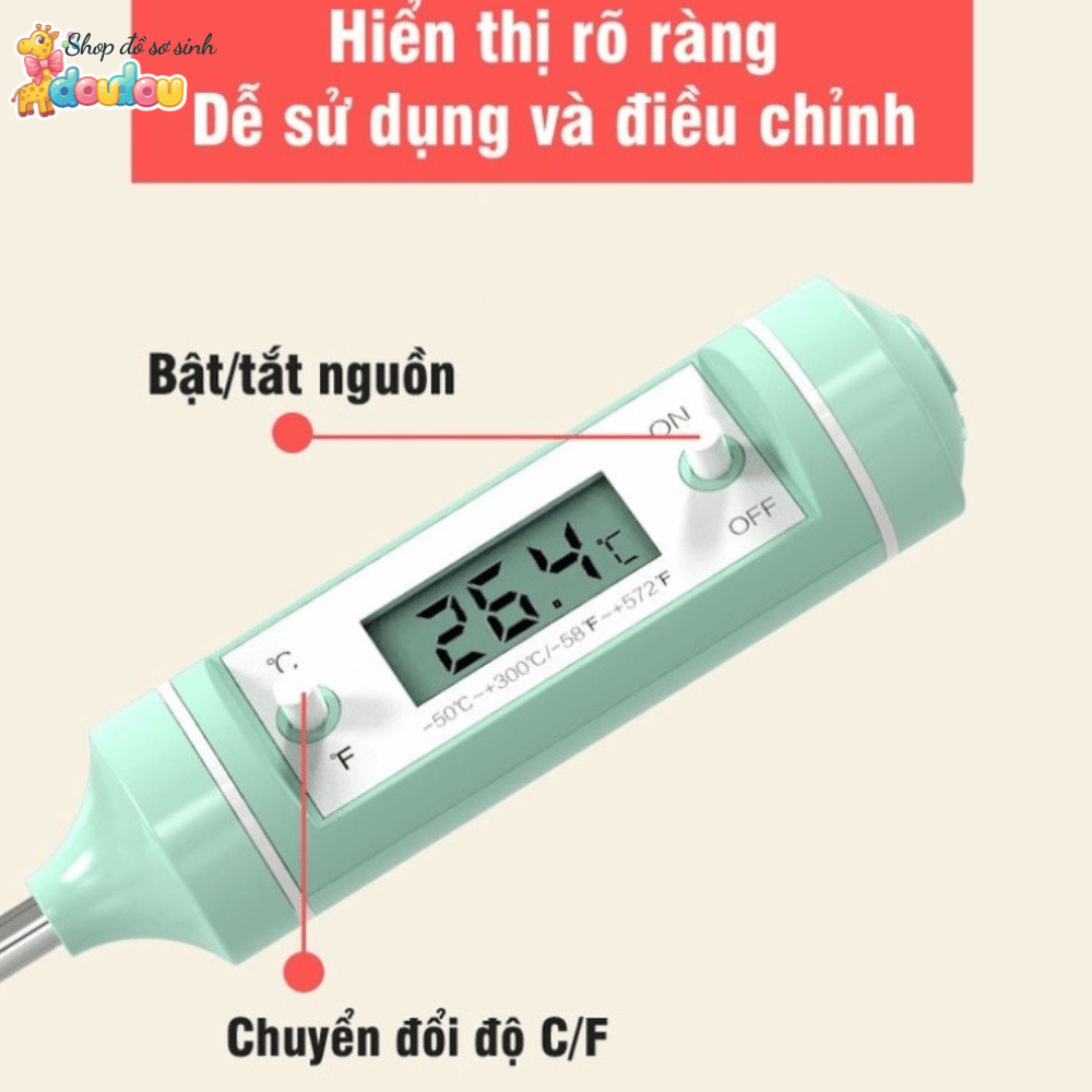 Nhiệt Kế Điện Tử Misuta Nhiệt Kế Inox 304 Đo Nước Pha Sữa DouDou A22