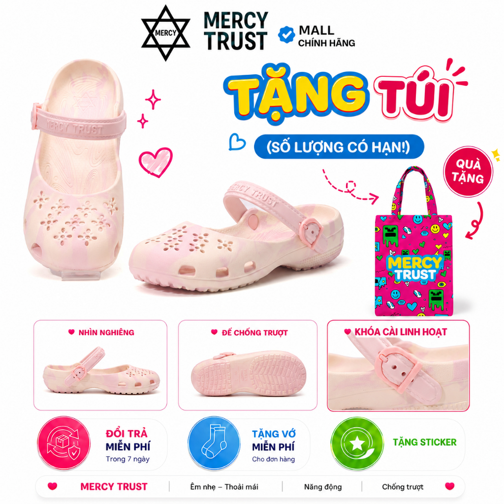[TẶNG TÚI TOTE] Kèm Sticker, Vớ - MC40 - Dép Sục Búp Bê MERCY TRUST Ballet Nữ Loang Màu Quai Cài Linh Hoạt