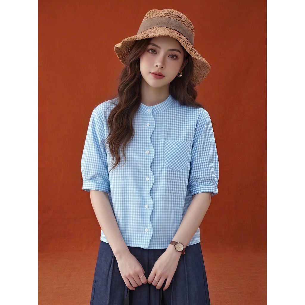 Umee Design - Áo Sơ Mi Xanh Caro Thiết Kế Sang Chảnh "Gió Biển Set"
