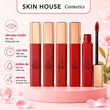 Son kem 3ce Cloud Lip Tint 4g - Son nhung lì mềm mại nhẹ môi Skin House